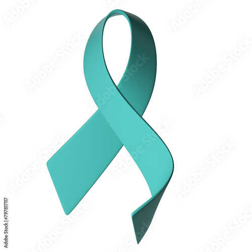 3d teal ribbon icon illustration. Awareness for cervical Ovarian Cancer, Polycystic Ovary Syndrome, Post Traumatic Stress Disorder, Obsessive Compulsive Disorder