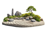 A serene rock garden adorned with a beautiful tree and various rocks, creating a peaceful and harmonious landscape