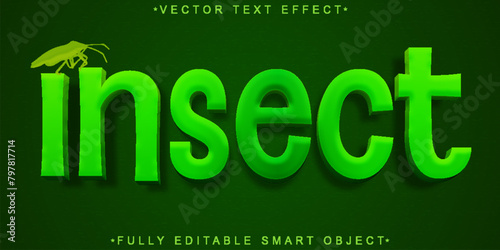 Cartoon Green Insect Vector Fully Editable Smart Object Text Effect