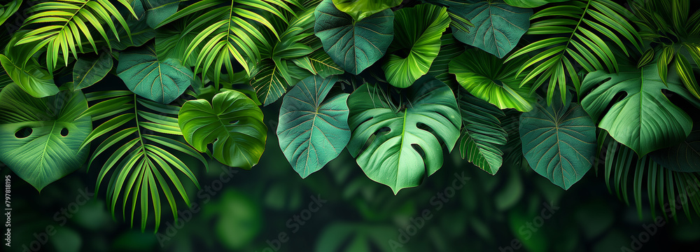 custom made wallpaper toronto digitalGreen tropical foliage, background concept.