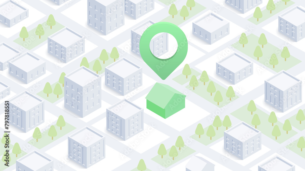 Finding your home, search for real estate, property for sale. Isometric vector illustration