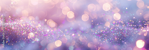  Soft, ethereal lavender and lilac glitter gently floating amidst a backdrop of abstract celebration lights in shades of mauve and lavender