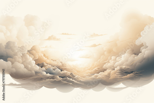 3D illustration of a beautiful cloudscape with the sun in the sky