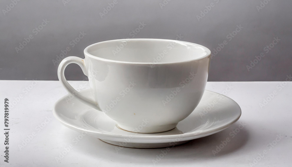 Ceramic white cup displayed on isolated gray background. Tea or coffee mug. Drink ware. Mock up. Ceramic white cup displayed on isolated gray background. Tea or coffee mug. Drink ware. Mock up.