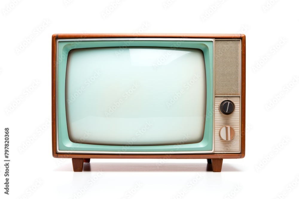 Vintage TV television screen white background.