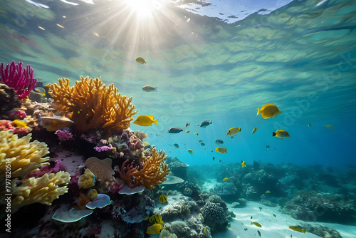 An underwater ecosystem teeming with vibrant marine life, emphasizing the beauty and importance of marine biodiversity.