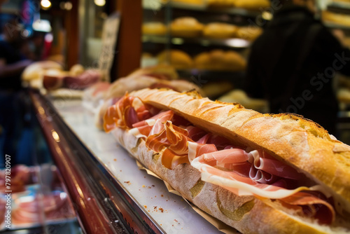 Mouthwatering Spanish Jamón Bocadillo Display, Culinary World Tour, Food and Street Food photo