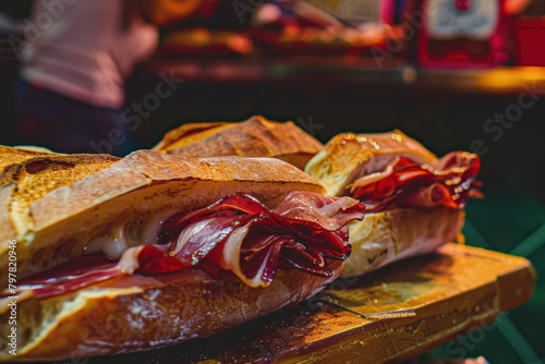 Tasty Spanish Ham Sandwich Close-Up, Culinary World Tour, Food and Street Food