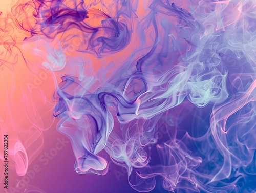 Ethereal swirls of purple and blue smoke dance in abstract harmony