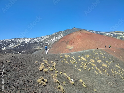 Photo of Mount Etna in the spring. Mount Etna is an active stratovolcano on Sicily s east coast, located in Catania. photo