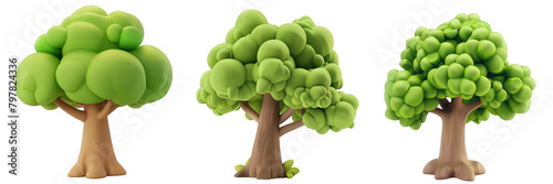 PNG oak tree 3d icons and objects collection, in cartoon style minimal on transparent, white background, isolate