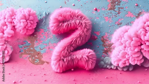 Furry number font. Easy editable digit. Soft and realistic fur. Number with blue fluffy hair
