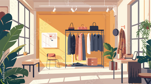 Interior of modern studio of clothes stylist Vector illustration © Rover