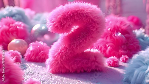 Furry number font. Easy editable digit. Soft and realistic fur. Number with blue fluffy hair