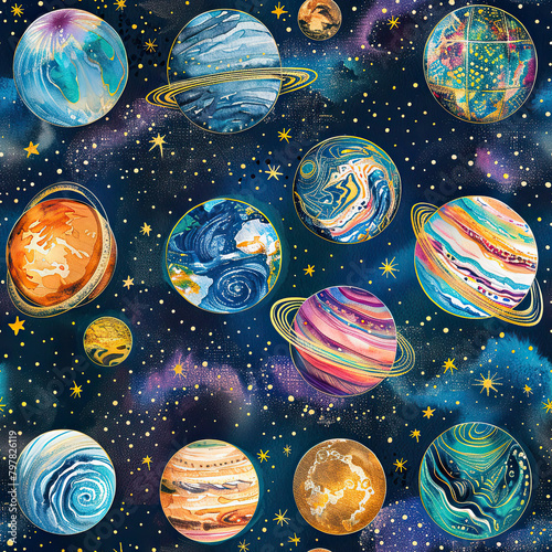 Boho Galactic Odyssey Celestial Tapestry - Space Pattern
