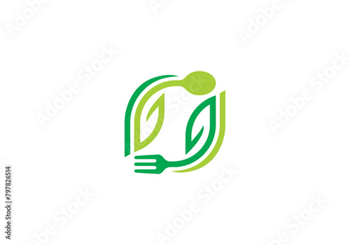 fork spoon and leaf logo design. icon symbol for health restaurant food