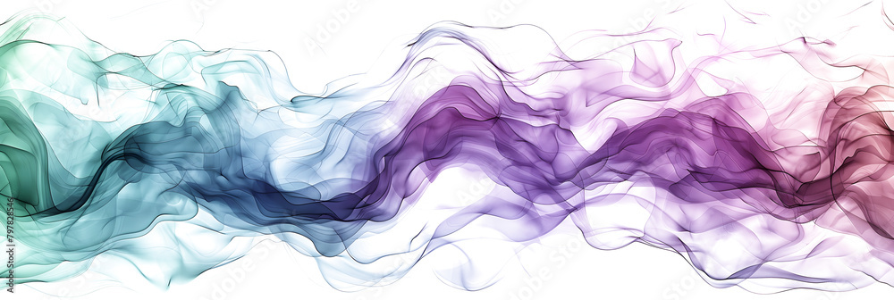 Intersecting green and purple watercolor swirl on transparent background.