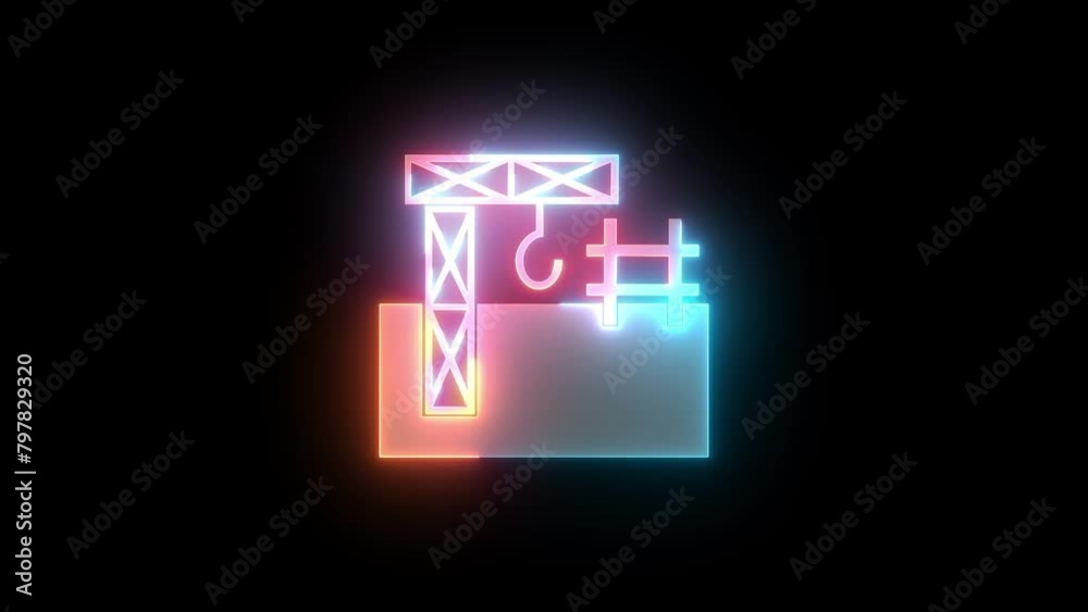 Neon construction icon brown cyan color glowing animated black background Neon construction icon brown cyan color glowing animated black background