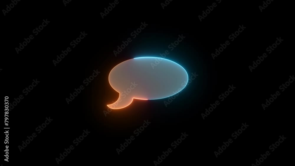 Neon speech bubble icon brown cyan color glowing animated black background