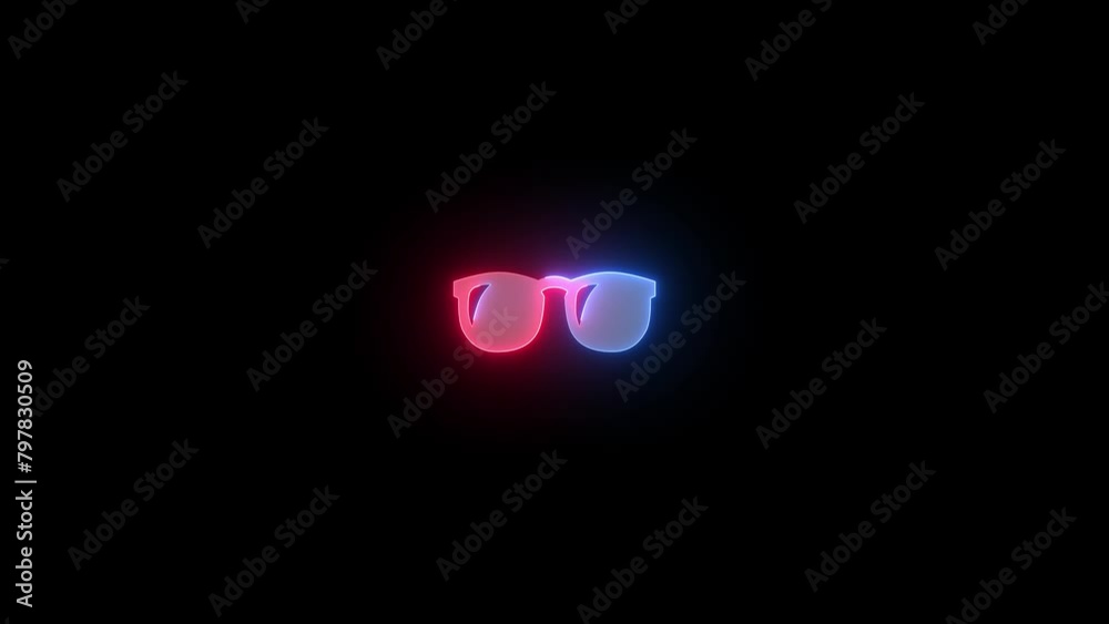 Neon sunglasses icon blue red color glowing animated black background Neon sunglasses icon blue red color glowing animated black background