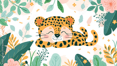 Leopard cute jungle baby animal character. Kids card