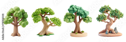 PNG bodhi tree 3d icons and objects collection, in cartoon style minimal on transparent, white background, isolate photo