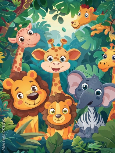 Wallpaper Mural Illustration, various animals in the forest Torontodigital.ca