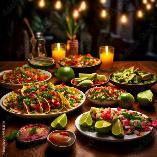 Family-gathering-for-a-cinco-de-mayo-fiesta-with-tables-filled-with-traditional-mexican-dishes 