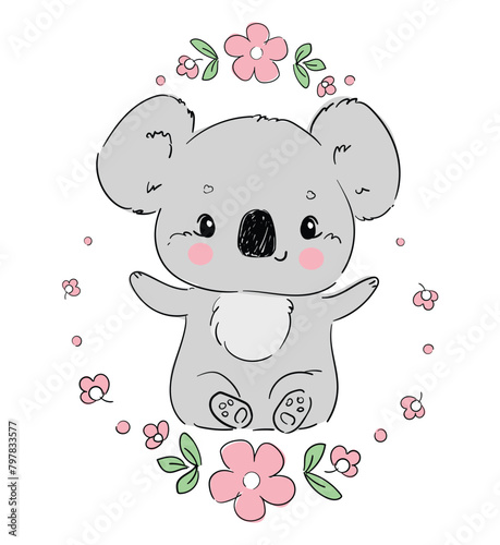 Cute koala with flowers vector