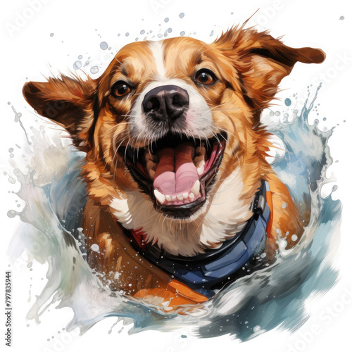 Watercolor Surfing Dogs Illustration, Generative Ai © Shopna Art