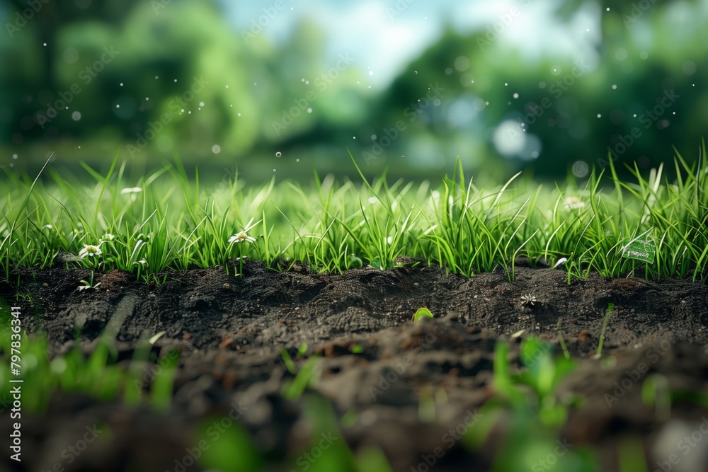 close-up of the sod being carefully laid down, with a focus on the texture of the grass and soil