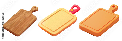 PNG cutting board 3d icons and objects collection, in cartoon style minimal on transparent, white background, isolate
