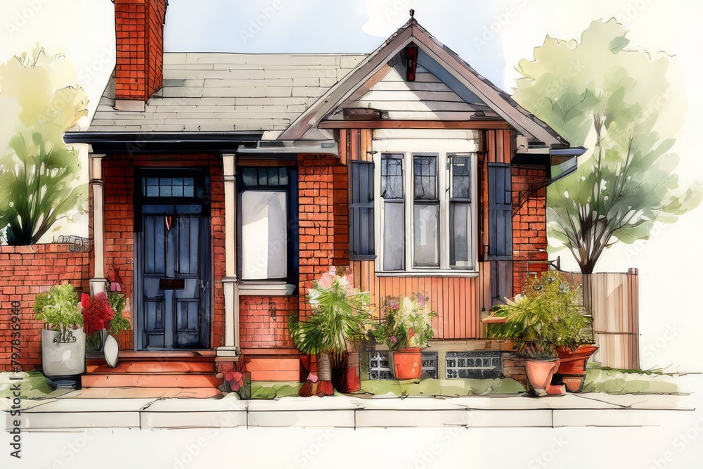 Obraz premium exterior house design in daytime golden hour generative ai