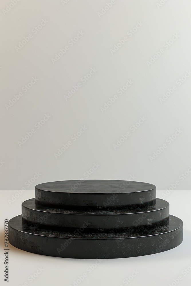 Empty white space with black podium. For the presentation of a premium luxury product Empty white space with black podium. For the presentation of a premium luxury product