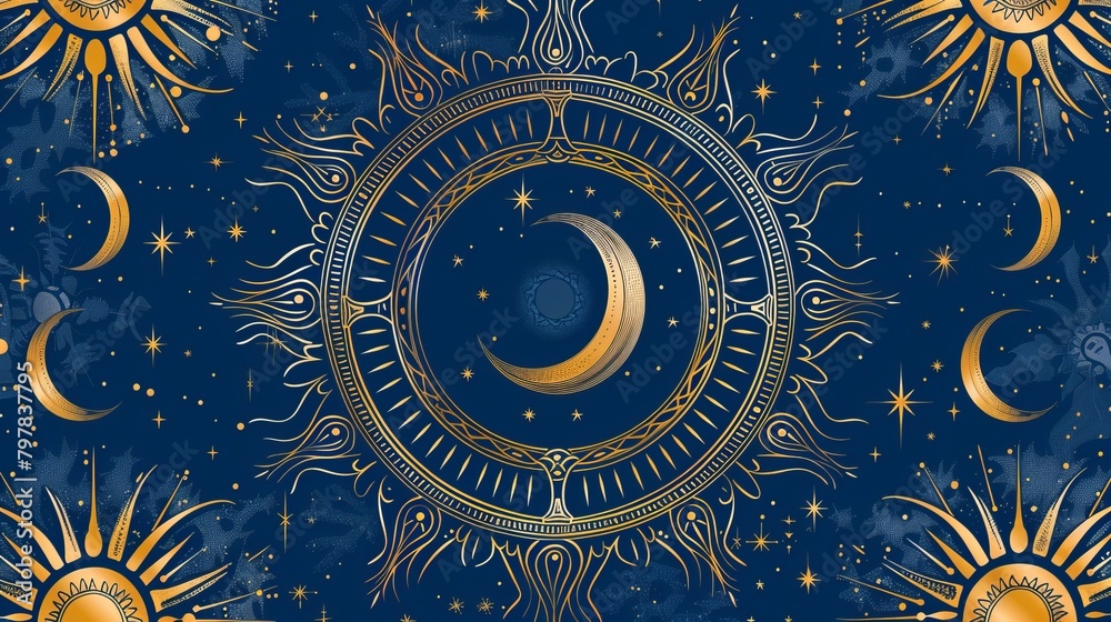 Astrology and divination banner. The universe, crescent moon, and sun ...