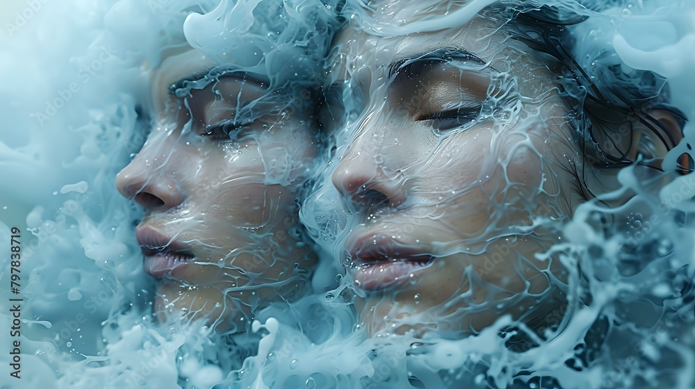 Ethereal Reflections: Two Faces in a Watery Realm