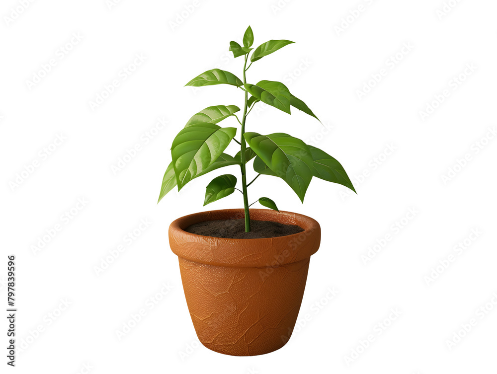 a green plant in a terracotta pot, 3d element illustration a green plant in a terracotta pot, 3d element illustration