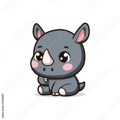 cute baby rhinoceros character cartoon kawaii vector illustration template design