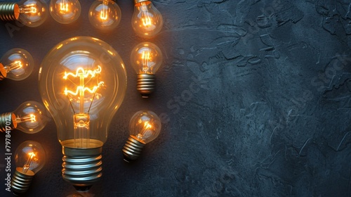 Glowing Light Bulbs on Dark Background
