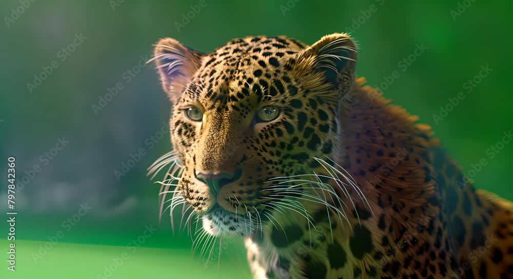 Leopard isolated on green screen.