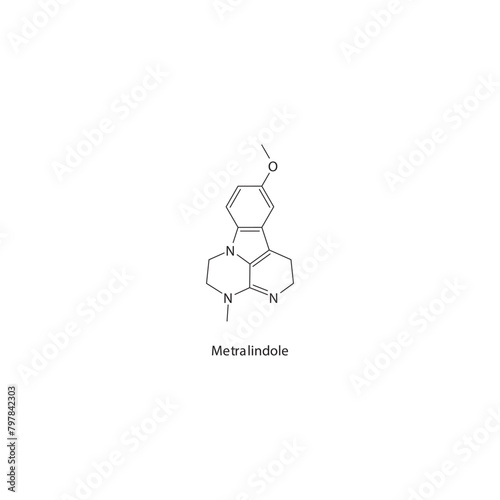 Metralindole  flat skeletal molecular structure MAO A inhibitor drug used in depression treatment. Vector illustration scientific diagram.