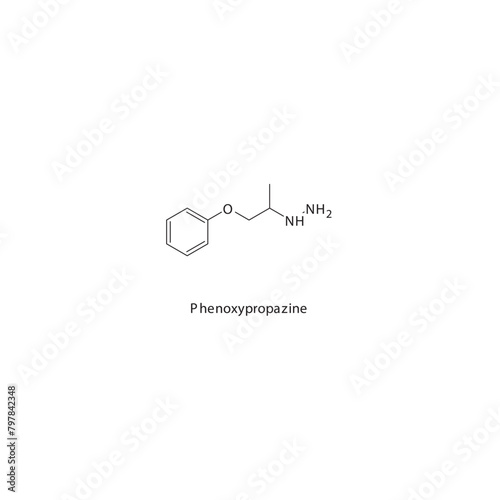Phenoxypropazine  flat skeletal molecular structure MAO inhibitor drug used in depression treatment. Vector illustration scientific diagram.