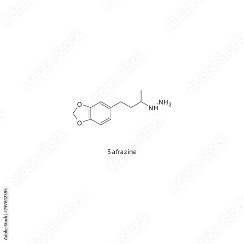 Safrazine flat skeletal molecular structure MAO inhibitor drug used in depression treatment. Vector illustration scientific diagram.