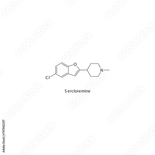 Sercloremine  flat skeletal molecular structure MAO A inhibitor drug used in depression treatment. Vector illustration scientific diagram.