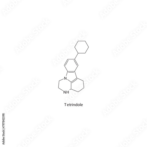 Tetrindole  flat skeletal molecular structure MAO A inhibitor drug used in depression treatment. Vector illustration scientific diagram.