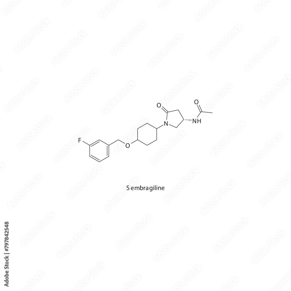 Sembragiline flat skeletal molecular structure MAO B inhibitor drug used in Parkinson's disease treatment. Vector illustration scientific diagram.