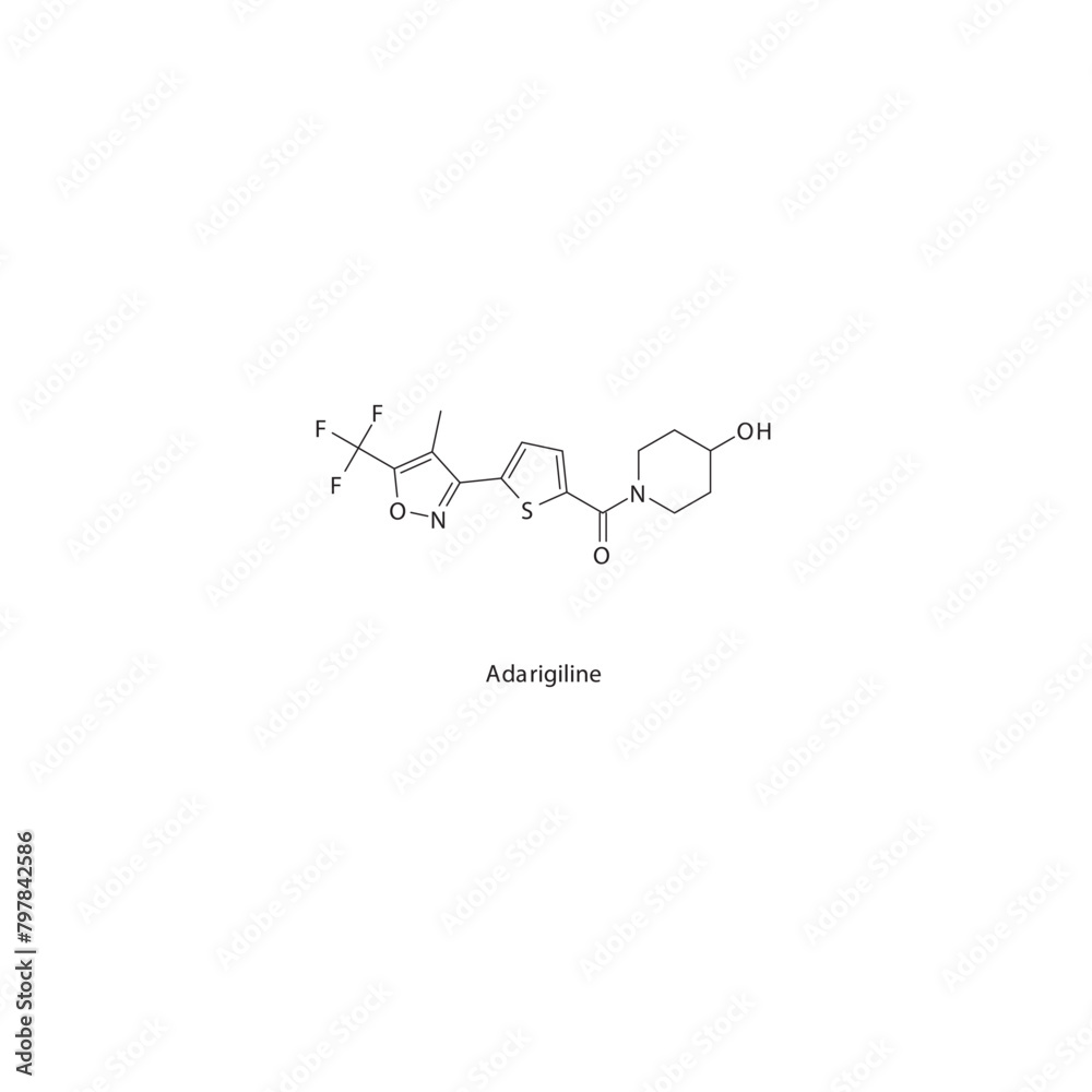 Adarigiline flat skeletal molecular structure MAO B inhibitor drug used in Parkinson's disease treatment. Vector illustration scientific diagram. Adarigiline flat skeletal molecular structure MAO B inhibitor drug used in Parkinson's disease treatment. Vector illustration scientific diagram.