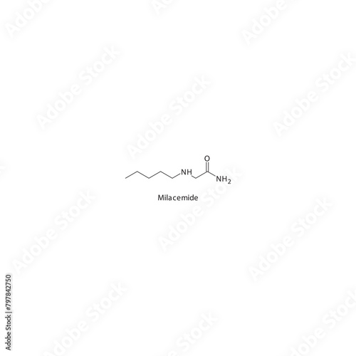 Milacemide  flat skeletal molecular structure MAO B inhibitor drug used in Parkinson's disease treatment. Vector illustration scientific diagram.