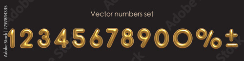 Birthday golden balloon numbers isolated on black background. Set of gold yellow isolated numbers. Bright metallic 3D realistic vector design elements for anniversary, celebration, party, sale