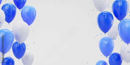 Blue color balloons with empty space - Celebration Pary banner, greeting card. 3d rendering